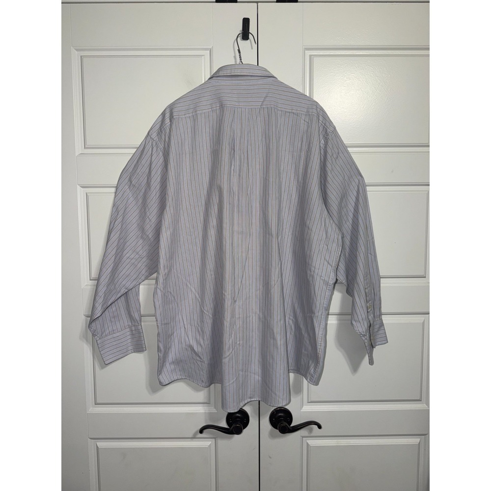 Chaps Button Down Shirt Mens 18-18.5 34/35 Blue Tan Striped Classic Fit Twill - Picture 9 of 9